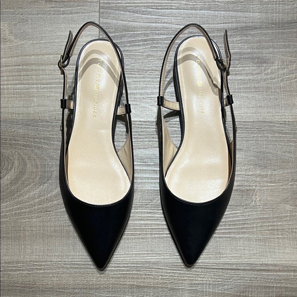 Tommy Hilfiger Vamina Black Pointed Slingback Flats